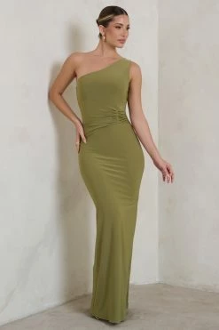 Kary | Olive Green One Shoulder Thigh Split Maxi Dress 10 Kary | Olive Green One Shoulder Thigh Split Maxi Dress -Dress Shop WB CL123999 KaryOliveGreenOneShoulderThighSplitMaxiDress1