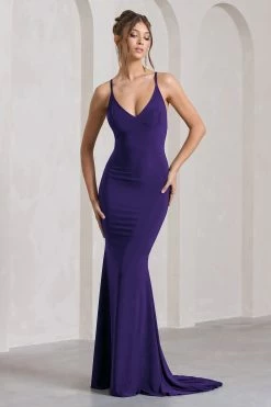 Lucky Number | Purple Cross Back Fishtail Maxi Dress 10 Lucky Number | Purple Cross Back Fishtail Maxi Dress -Dress Shop WB CL124604104 LuckyNumberPurpleCrossBackFishtailMaxiDress0