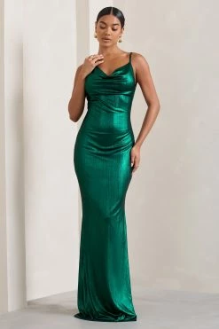 Galaxy Shimmer | Green Bias Cut Cowl Front Maxi Dress -Dress Shop WB CL124620047 GalaxyShimmerGreenBiasCutCowlFrontMaxiDress4