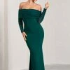 Madeleine | Bottle Green Fishtail Maxi Dress With Bardot Mesh Long Sleeves 1 Madeleine | Bottle Green Fishtail Maxi Dress With Bardot Mesh Long Sleeves -Dress Shop WB CL124634047 MadeleineBottleGreenFishtailMaxiDressWithBardotMeshLongSleeves1