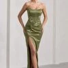 Romancing | Olive Thigh Split Corset Strapless Maxi Dress -Dress Shop WB CL125596113 RomancingOliveThighSplitCorsetStraplessMaxiDress7