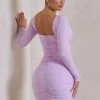 Muse | Lilac Long Sleeve Square Neck Ruched Mini Dress -Dress Shop WB CL126709 MuseLilacLongSleeveSquareNeckRuchedMiniDress3