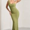 Phantasy | Olive Asymmetric Neckline Cowl Maxi Dress