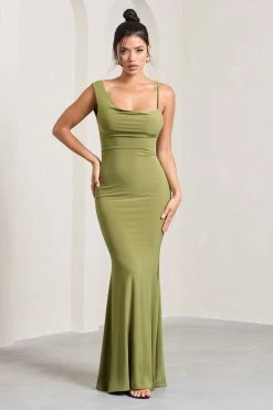 Phantasy | Olive Asymmetric Neckline Cowl Maxi Dress 10 Phantasy | Olive Asymmetric Neckline Cowl Maxi Dress -Dress Shop WB CL126730113 PhantasyOliveAsymmetricNecklineCowlMaxiDress1