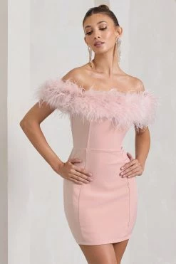 Pure Delight | Pink Bardot Feather Mini Dress 10 Pure Delight | Pink Bardot Feather Mini Dress -Dress Shop WB CL127039030 PureDelightNudeBardotFeatherMiniDress0