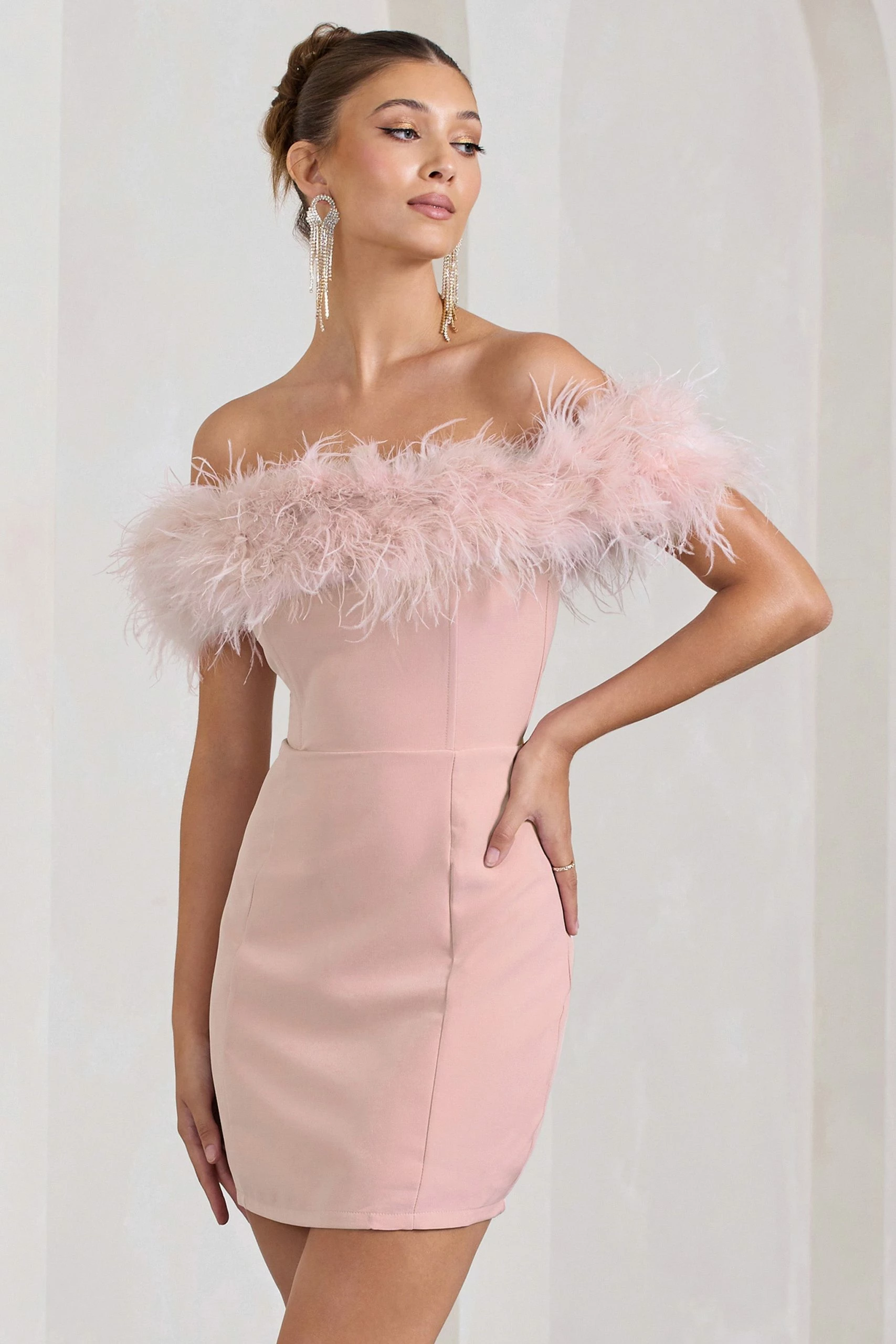 Pure Delight | Pink Bardot Feather Mini Dress 7 Pure Delight | Pink Bardot Feather Mini Dress - Image 5