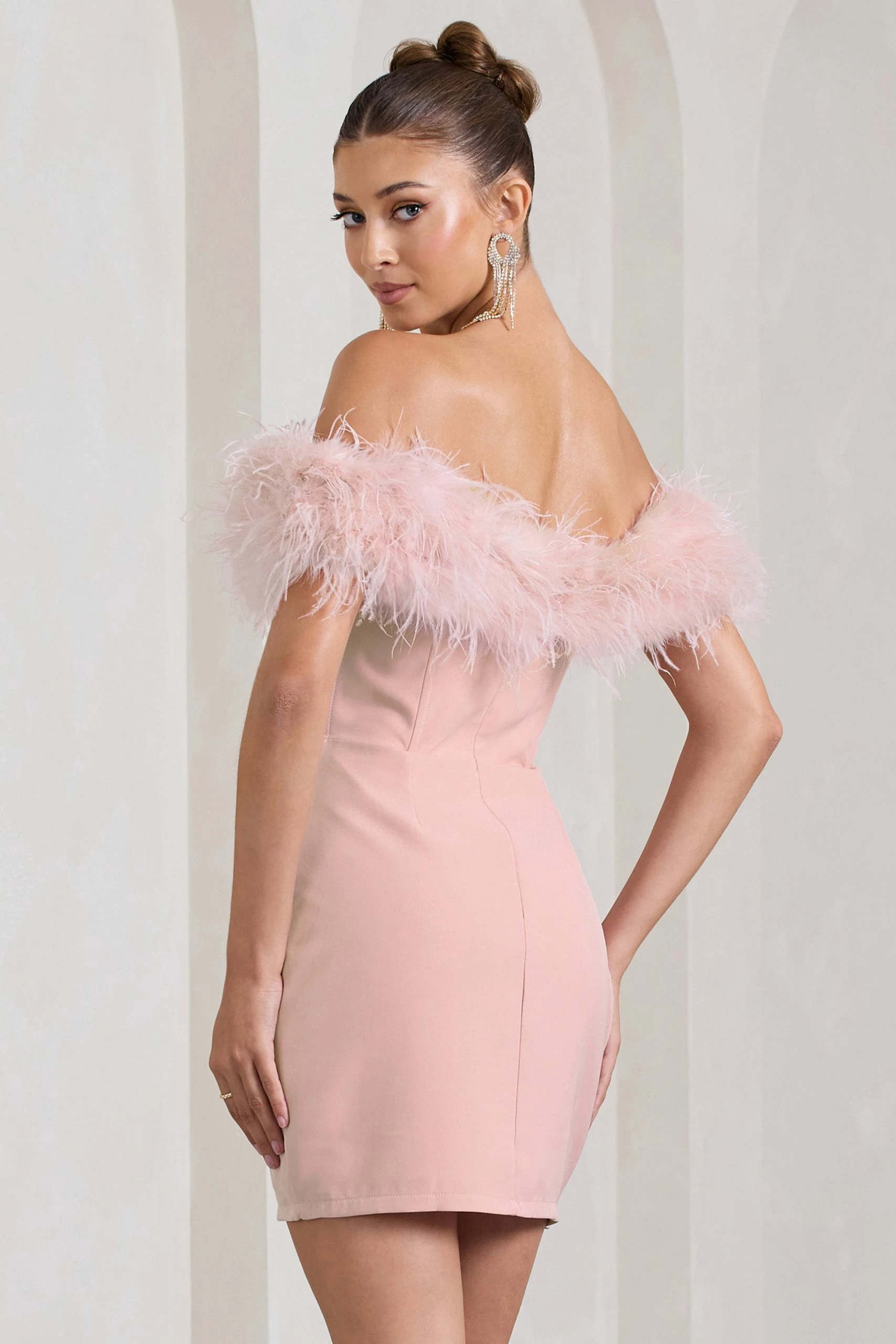Pure Delight | Pink Bardot Feather Mini Dress 4 Pure Delight | Pink Bardot Feather Mini Dress - Image 2