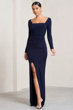 My Pleasure | Navy Square Neck Ruched Maxi Dress 11 My Pleasure | Navy Square Neck Ruched Maxi Dress -Dress Shop WB CL127114015 MyPleasureNavySquareNeckRuchedMaxiDress1