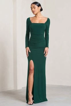 My Pleasure | Bottle Green Square Neck Ruched Maxi Dress 11 My Pleasure | Bottle Green Square Neck Ruched Maxi Dress -Dress Shop WB CL127114047 MyPleasureBottleGreenSquareNeckRuchedMaxiDress3