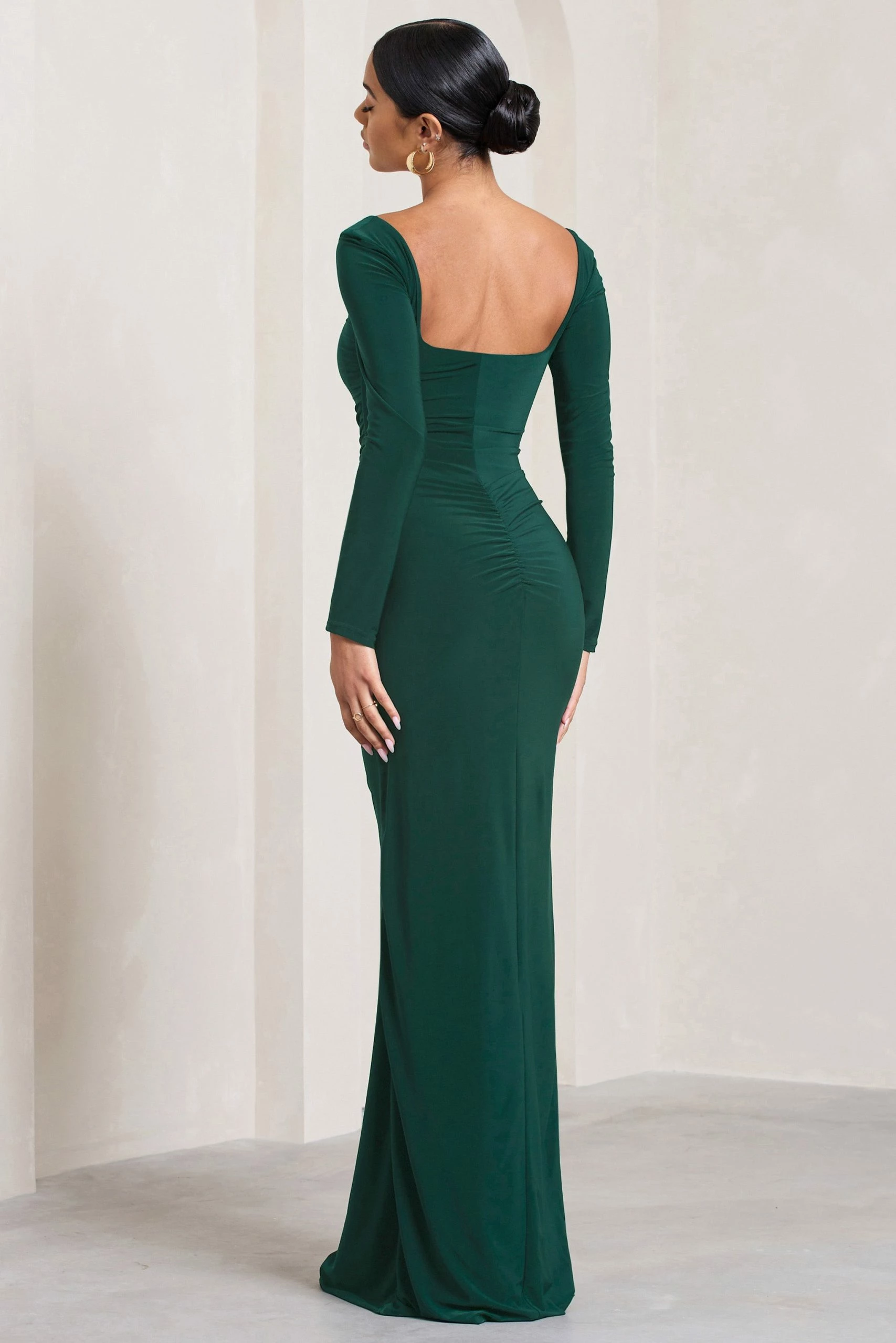 My Pleasure | Bottle Green Square Neck Ruched Maxi Dress 4 My Pleasure | Bottle Green Square Neck Ruched Maxi Dress - Image 2