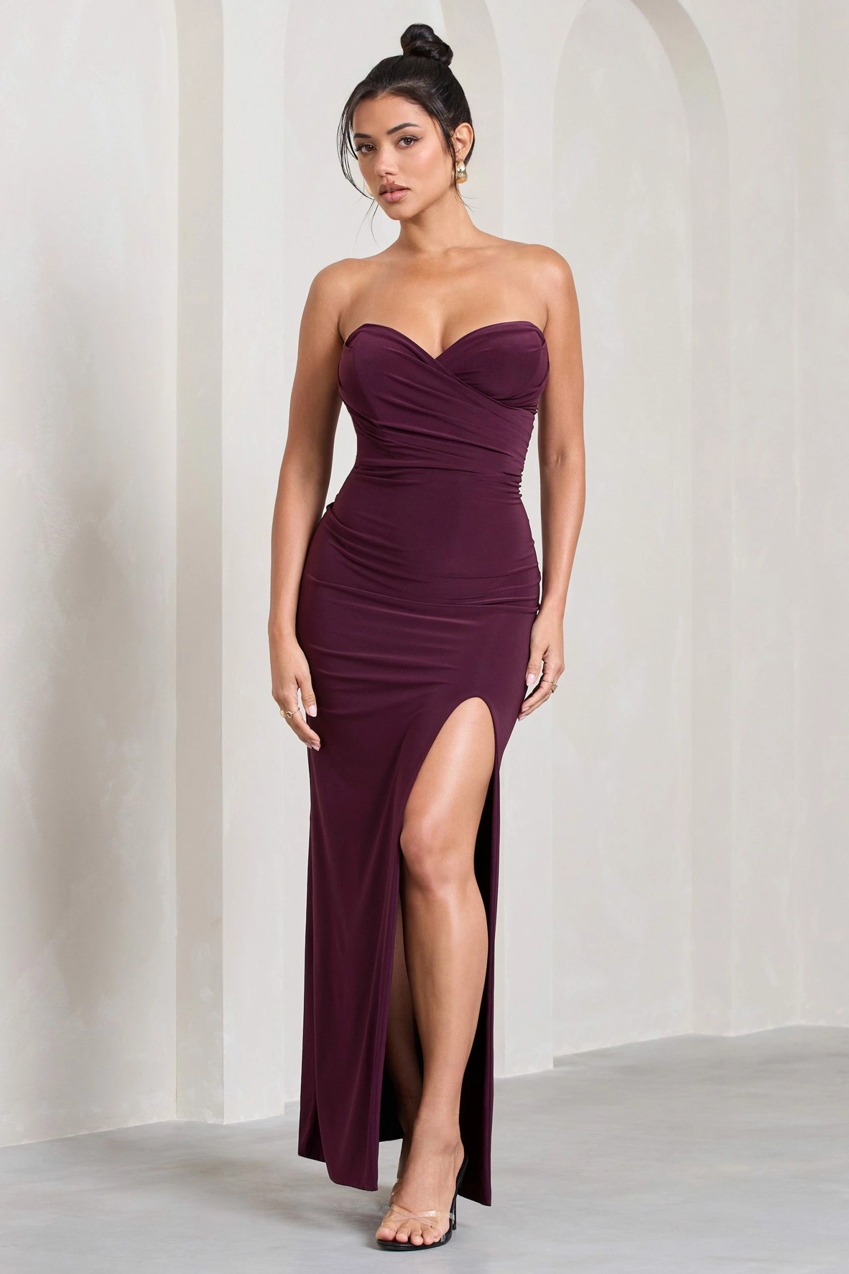 Dynamite | Plum Pleated Bodice Split Maxi Dress 6 Dynamite | Plum Pleated Bodice Split Maxi Dress - Image 4