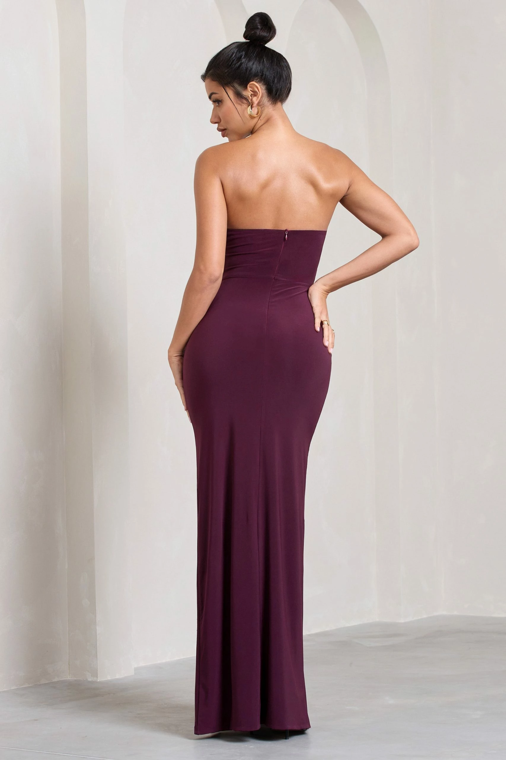 Dynamite | Plum Pleated Bodice Split Maxi Dress 4 Dynamite | Plum Pleated Bodice Split Maxi Dress - Image 2