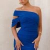 Doha | Electric Blue Asymmetric Neck Off The Shoulder Ruched Mini Dress 1 Doha | Electric Blue Asymmetric Neck Off The Shoulder Ruched Mini Dress -Dress Shop WB CL127323 DohaElectricBlueAsymmetricNeckOffTheShoulderRuchedMiniDress1