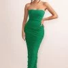 My Lady | Emerald Green Strapless Bodycon Ruched Mesh Maxi Dress -Dress Shop WB CL127347 MyLadyEmeraldGreenStraplessBodyconRuchedMeshMidiDress1
