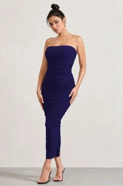 My Lady | Purple Strapless Bodycon Ruched Mesh Maxi Dress -Dress Shop WB CL127347104 MyLadyPurpleStraplessBodyconRuchedMeshMaxiDress3