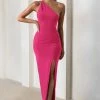 Dressing Up | Hot Pink One Shoulder Maxi Dress With Open Back Detail -Dress Shop WB CL127621 DressingUpHotPinkOneShoulderMaxiDressWithOpenBackDetail1