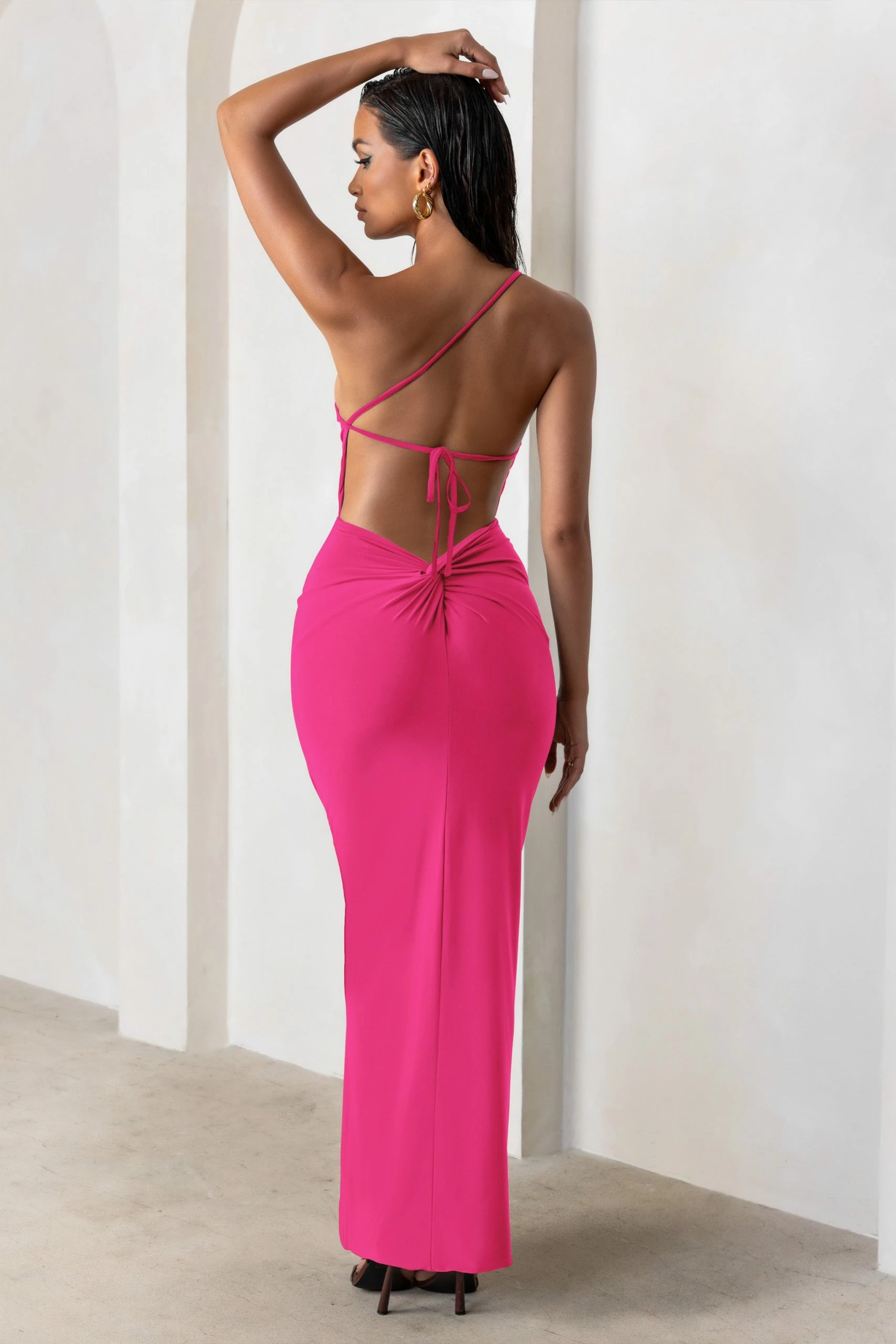 Dressing Up | Hot Pink One Shoulder Maxi Dress With Open Back Detail 4 Dressing Up | Hot Pink One Shoulder Maxi Dress With Open Back Detail - Image 2