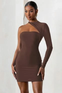 Perfect Touch | Chocolate One Shoulder Long Sleeve Mini Dress 9 Perfect Touch | Chocolate One Shoulder Long Sleeve Mini Dress -Dress Shop WB CL127623 PerfectTouchChocolateOneSleeveCutOutLongSleeveMiniDress0