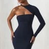 Perfect Touch | Navy One Shoulder Long Sleeve Mini Dress 2 Perfect Touch | Navy One Shoulder Long Sleeve Mini Dress -Dress Shop WB CL127623 PerfectTouchNavyOneSleeveCutOutLongSleeveMiniDress3