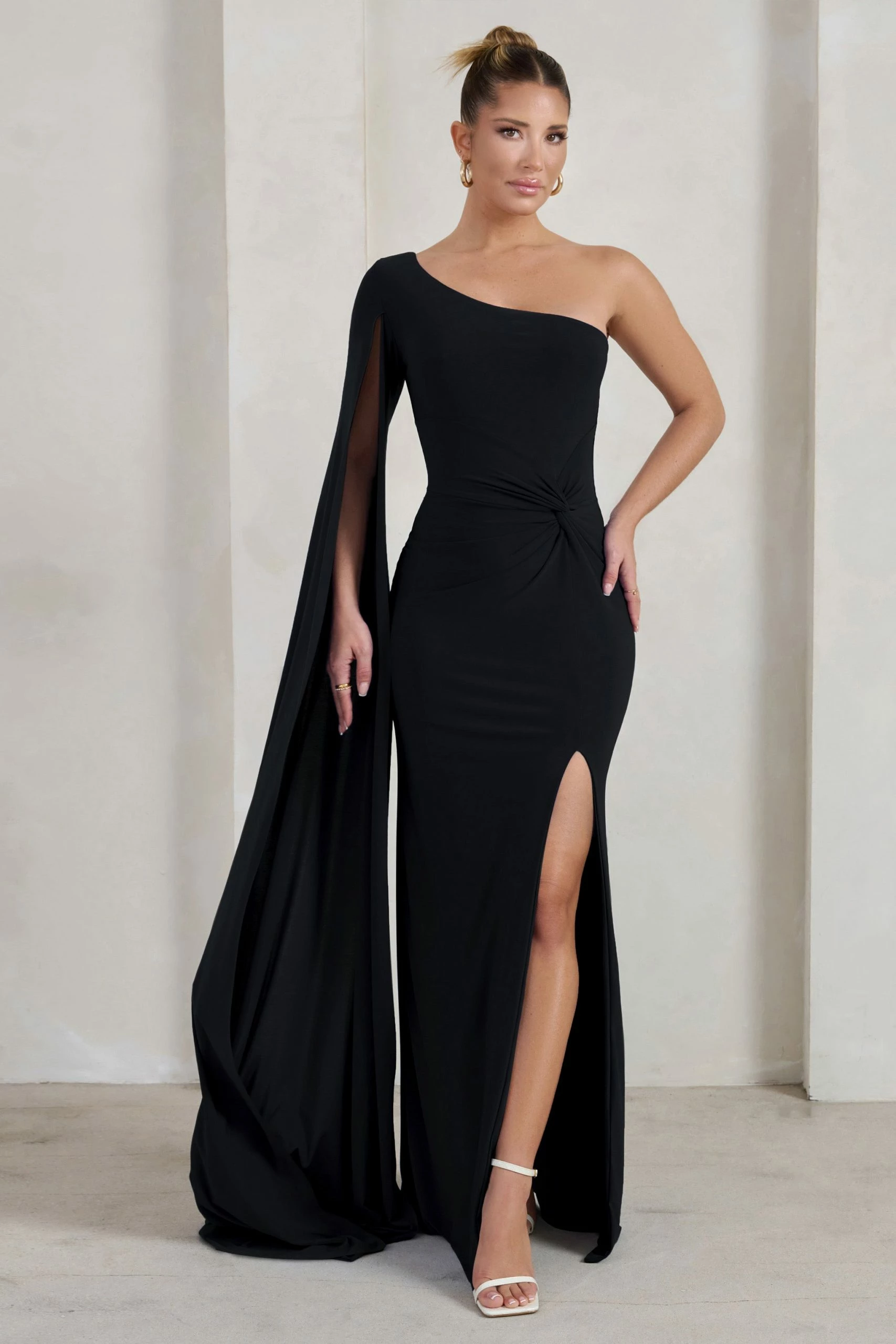 Romi | Black One Shoulder Twist Design Maxi Dress 3 Romi | Black One Shoulder Twist Design Maxi Dress