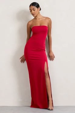Belle Of The Ball | Red Bandeau Maxi Dress With Split Hem 10 Belle Of The Ball | Red Bandeau Maxi Dress With Split Hem -Dress Shop WB CL127995004 BelleofTheBallredBandeauMaxiDressWithSplitHem7
