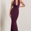 Milani | Plum Backless Cowl Neck Fishtail Maxi Dress -Dress Shop WB CL128040069 MilaniPlumBacklessCowlNeckFishtailMaxiDress2