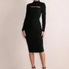 Peyton | Black Ruched Cut Out Bodycon Midi Dress With Long Sleeves -Dress Shop WB CL128186 PeytonBlackRuchedCutOutBodyconMidiDressWithLongSleeves0