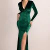 Elivia | Bottle Green Velvet Long Sleeve Plunge Neck Maxi Dress -Dress Shop WB CL128253 EliviaBottleGreenVelvetLongSleevePlungeNeckMaxiDress1