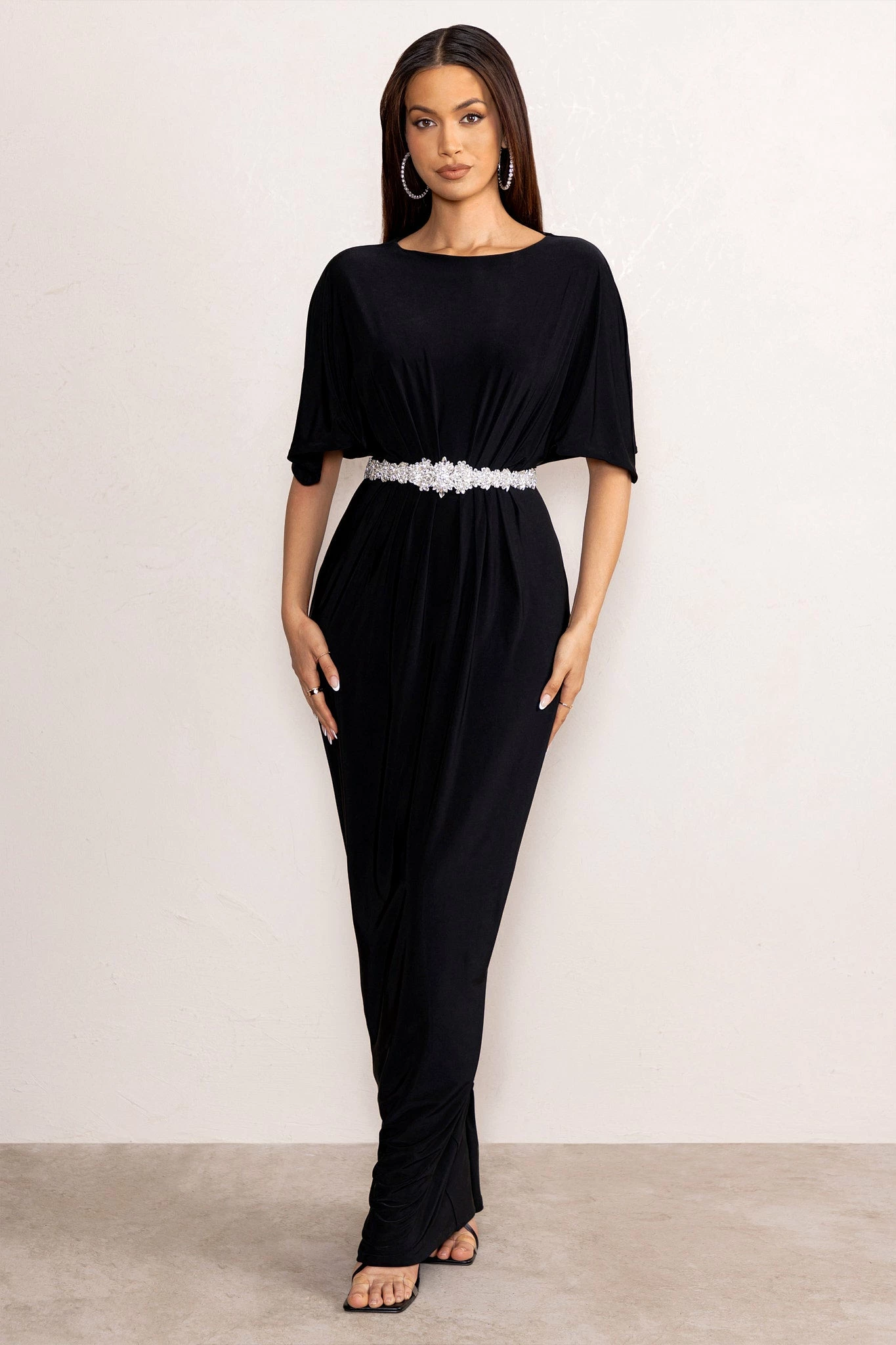 Polly | Black Slash Neck Maxi Dress Cape Sleeves 6 Polly | Black Slash Neck Maxi Dress Cape Sleeves - Image 4