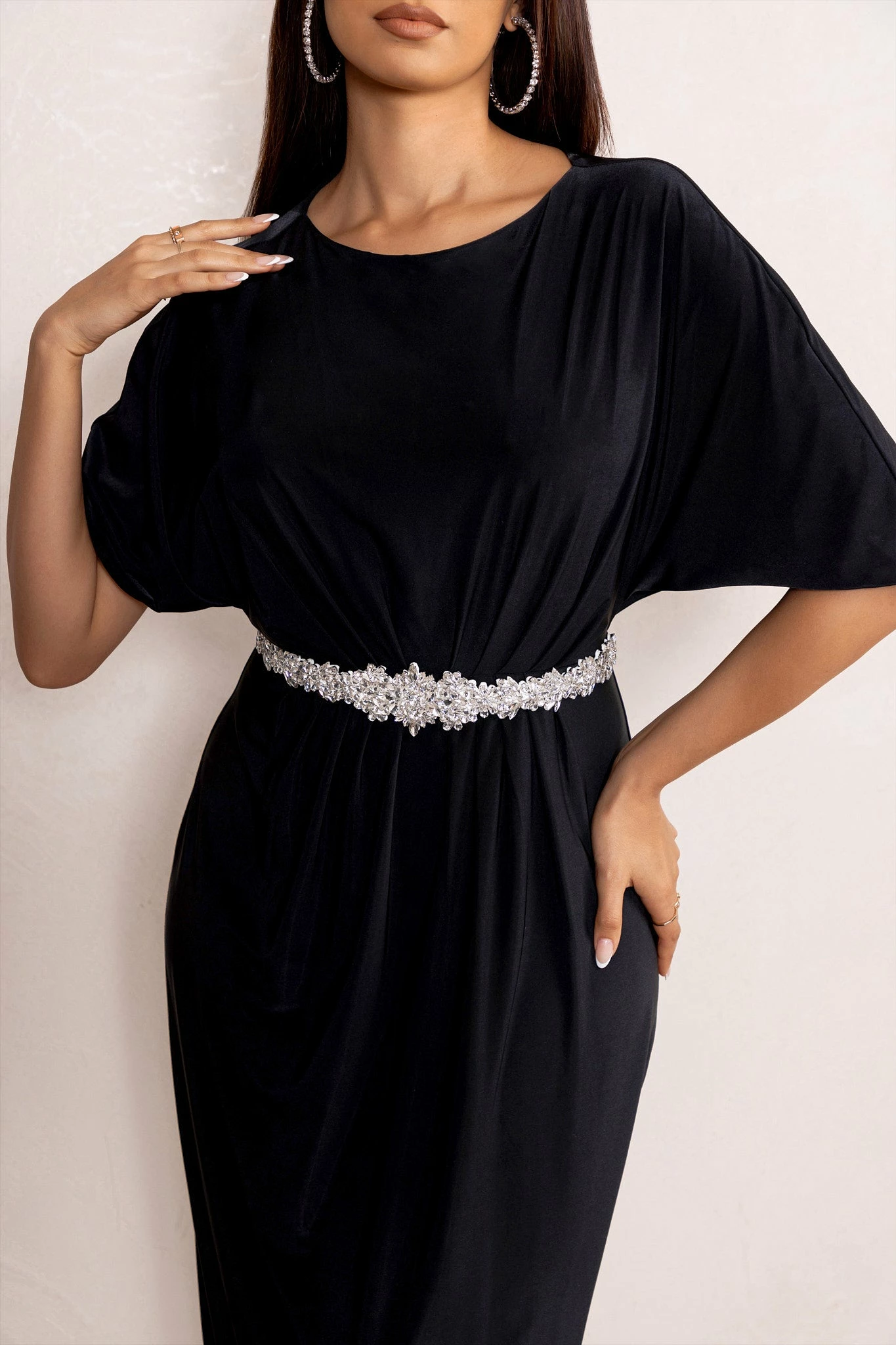 Polly | Black Slash Neck Maxi Dress Cape Sleeves 5 Polly | Black Slash Neck Maxi Dress Cape Sleeves - Image 3