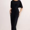 Polly | Black Slash Neck Maxi Dress Cape Sleeves 2 Polly | Black Slash Neck Maxi Dress Cape Sleeves -Dress Shop WB CL128285 PollyBlackHighNeckMaxiDresswithWaistDetailingandCapeSleeves5