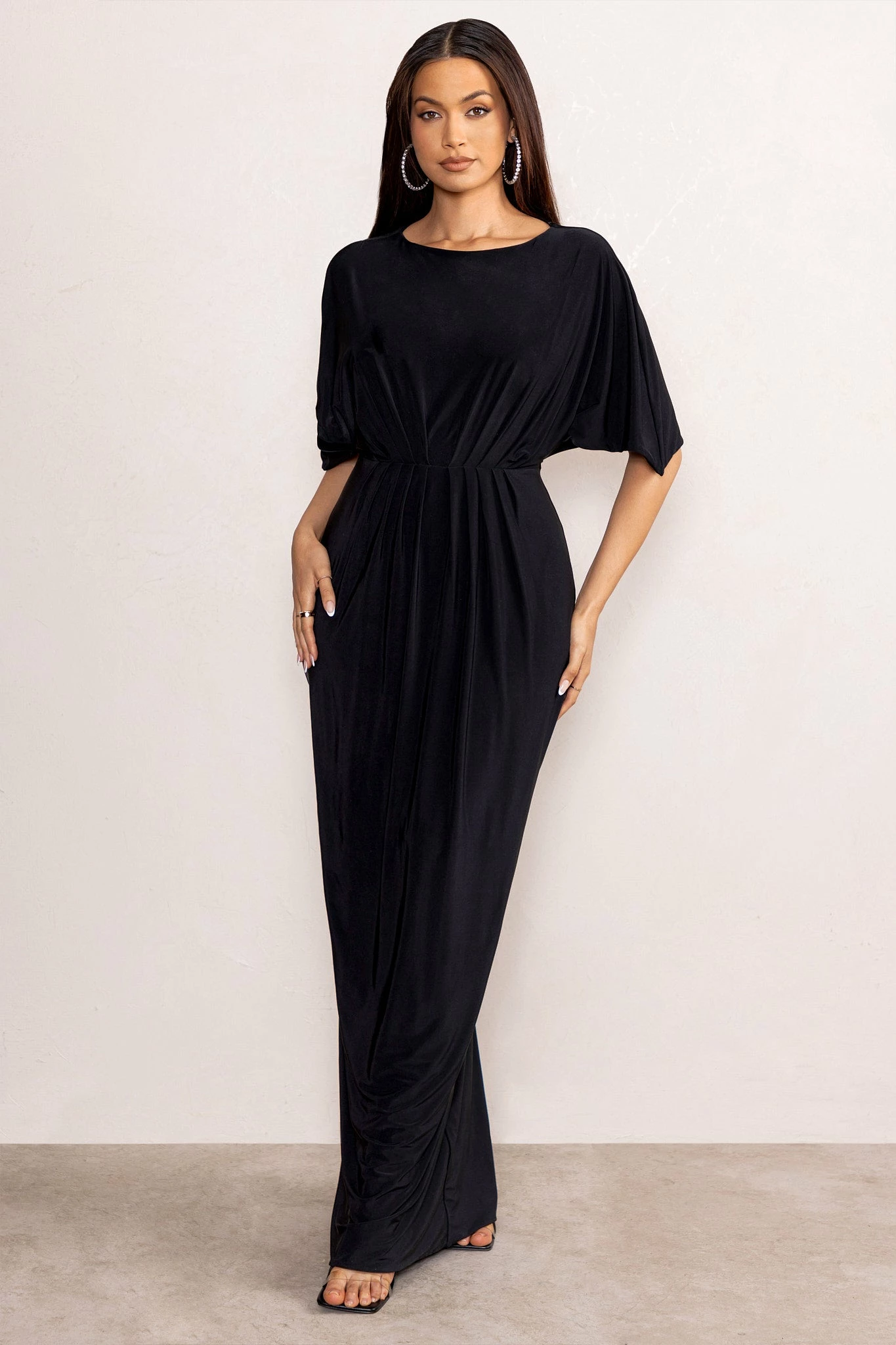 Polly | Black Slash Neck Maxi Dress Cape Sleeves 3 Polly | Black Slash Neck Maxi Dress Cape Sleeves