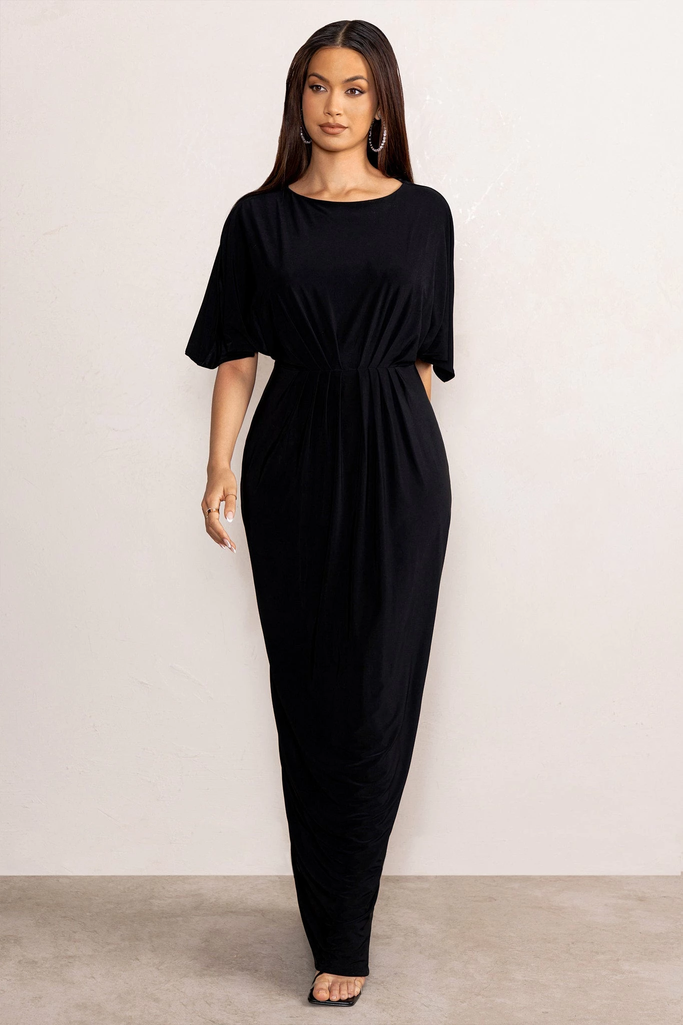 Polly | Black Slash Neck Maxi Dress Cape Sleeves 8 Polly | Black Slash Neck Maxi Dress Cape Sleeves - Image 6
