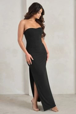 Manon | Black Sweetheart Bandeau Maxi Dress With Thigh Split -Dress Shop WB CL128389 ManonBlackSweetheartBandeauMaxiDressWithThighSplit3