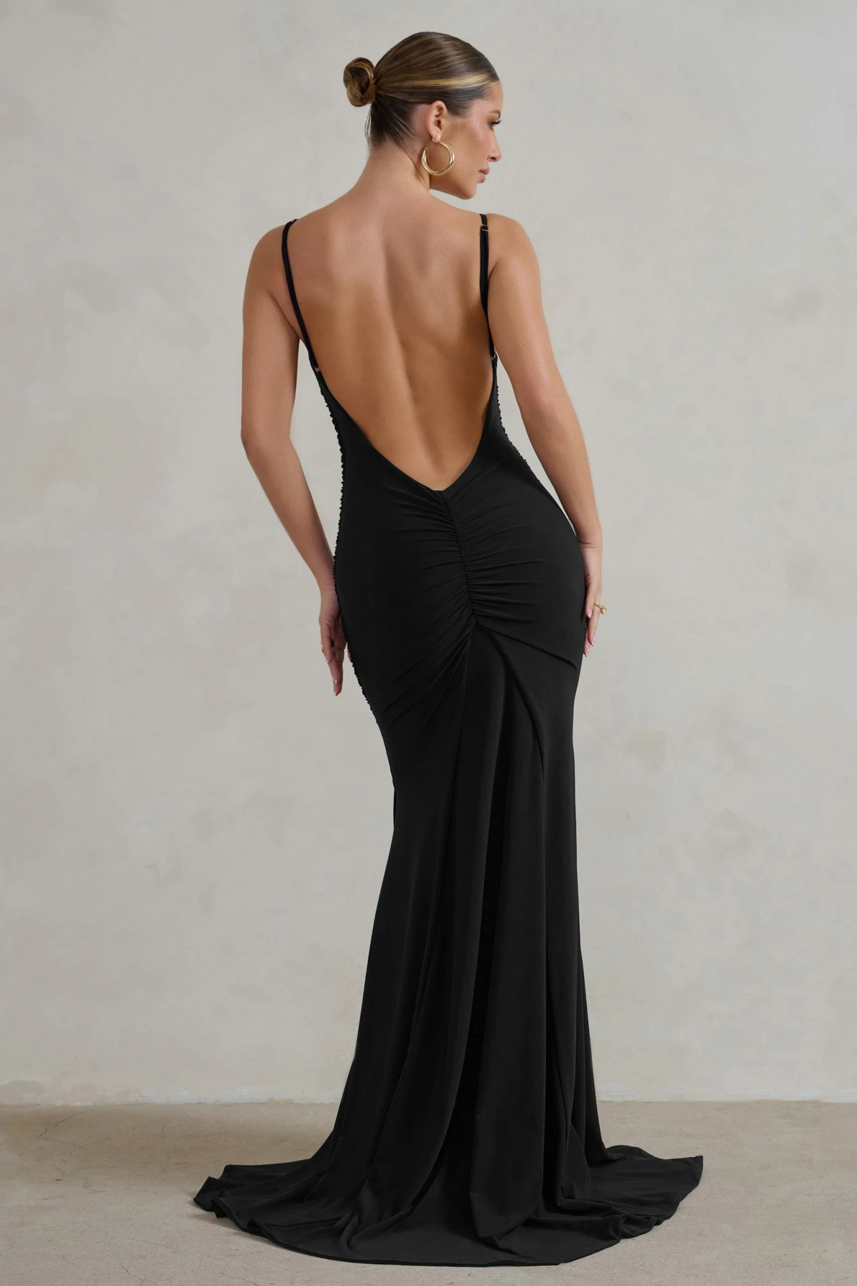 Adele | Black Ruched Fishtail Cami Maxi Dress 4 Adele | Black Ruched Fishtail Cami Maxi Dress - Image 2