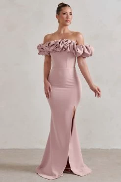 Esmeralda | Blush Pink Structured Statement Bardot Maxi Dress -Dress Shop WB CL128410 EsmeraldaBlushPinkStructuredStatementBardotMaxiDress2
