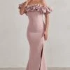 Esmeralda | Blush Pink Structured Statement Bardot Maxi Dress