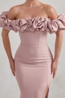Esmeralda | Blush Pink Structured Statement Bardot Maxi Dress -Dress Shop WB CL128410 EsmeraldaBlushPinkStructuredStatementBardotMaxiDress4