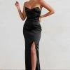 Coraline | Black Strapless Maxi Dress With Split -Dress Shop WB CL128413 Coraline BlackStraplessMaxidressWithSplit3