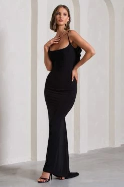 Flute | Black Bodycon Maxi Dress With Ruched Ruffled Back -Dress Shop WB CL128443002 FluteBlackBodyconMaxiDressWithRuchedRuffledBack2