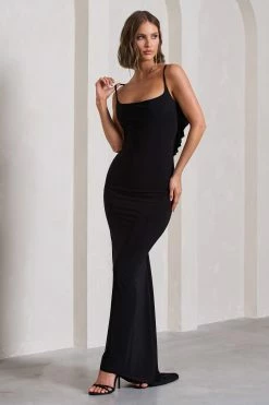 Flute | Black Bodycon Maxi Dress With Ruched Ruffled Back -Dress Shop WB CL128443002 FluteBlackBodyconMaxiDressWithRuchedRuffledBack3