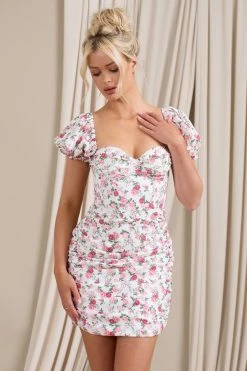 Freshly Picked | Pink Floral Puff-Sleeved Corset Mini Dress -Dress Shop WB CL128479147 FreshlyPicked PinkFloral0