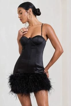 Vampira | Black Satin Corset Feather Mini Dress -Dress Shop WB CL128694002 VampiraBlackSatinCorsetFeatherMiniDress2 c05b919a d299 47f1 b24f 40e7520bf850