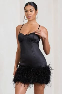 Vampira | Black Satin Corset Feather Mini Dress -Dress Shop WB CL128694002 VampiraBlackSatinCorsetFeatherMiniDress3 af4de70f ae07 4eee 959d 7a0d51ae70c6