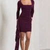 Crimson Cut | Plum Long-Sleeved Ruffled Bodycon Mini Dress -Dress Shop WB CL128706069 CrimsonCutPlumLong SleevedRuffledBodyconMiniDress2 06292d20 1925 4fc0 b58d 9004beb0bf1e