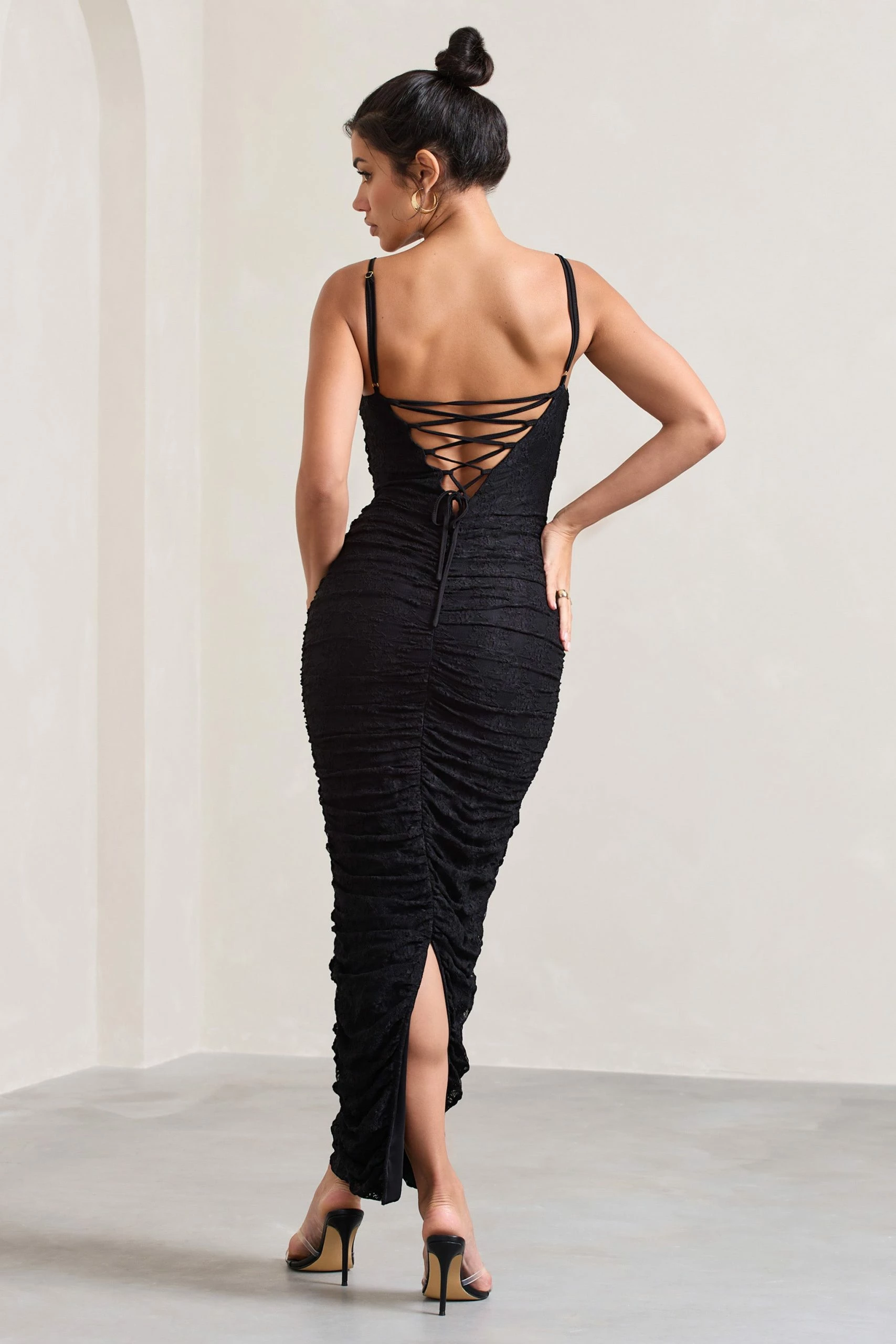 Ellis | Black Lace Strappy Bodycon Maxi Dress 4 Ellis | Black Lace Strappy Bodycon Maxi Dress - Image 2