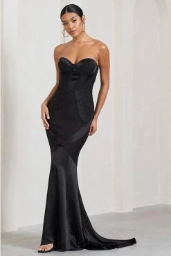 Custom | Black Satin Sweetheart Corset Fishtail Maxi Dress -Dress Shop WB CL128719002 CustomBlackSatinSweetheartCorsetFishtailMaxiDress4