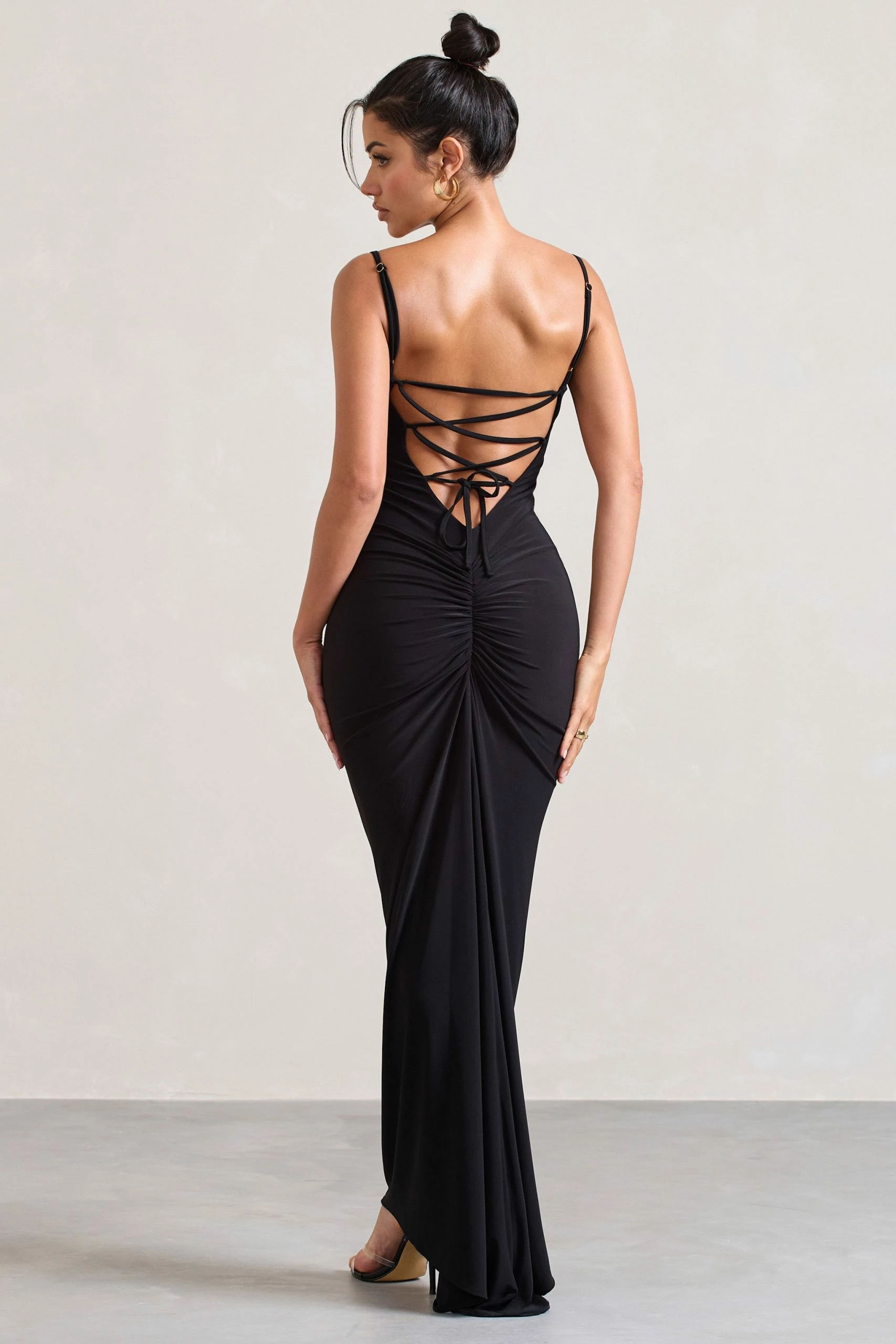 Camera One | Black Strappy Laced Bodycon Maxi Dress 4 Camera One | Black Strappy Laced Bodycon Maxi Dress - Image 2
