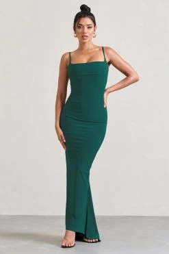 Camera One | Bottle Green Strappy Laced Bodycon Maxi Dress -Dress Shop WB CL128723047 CameraOneBottleGreenStrappyLacedBodyconMaxiDress1