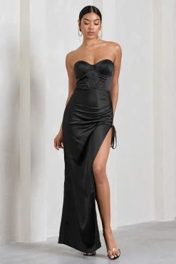 Expose | Black Satin Sweetheart Corset Asymmetric Maxi Dress -Dress Shop WB CL128728002 ExposeBlackSatinSweetheartCorsetAsymmetricMaxiDress2 a72a5a5c 2e99 4c50 8cab 8ae7ca63378d
